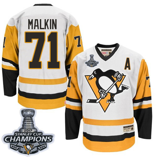 Herren Pittsburgh Penguins Eishockey Trikot Evgeni Malkin #71 Authentic Throwback Weiß – CCM Stanley Cup Champions